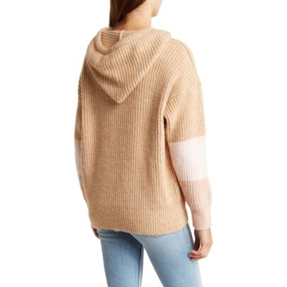 FRNCH Leanne Hooded Pullover Sweater in Camel/Pink Size XS - Picture 2 of 9